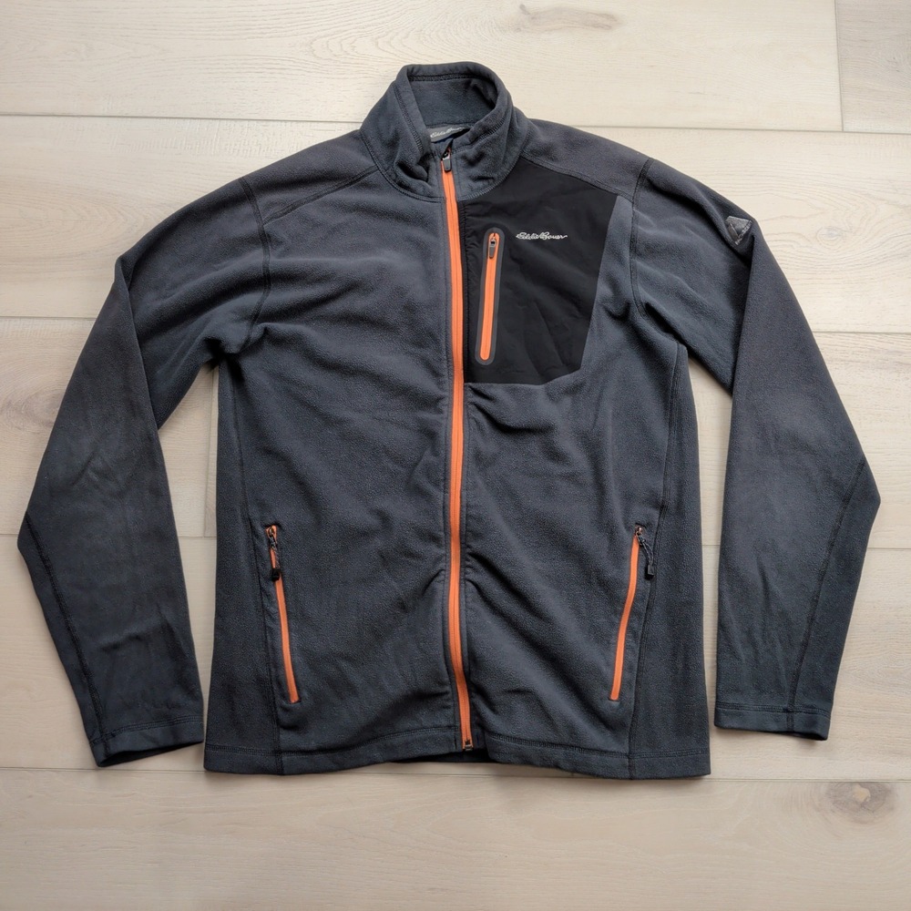 Eddie Bauer First Ascent Fleece Jacket Mens Medium Grey Orange Zip Hiking Layer